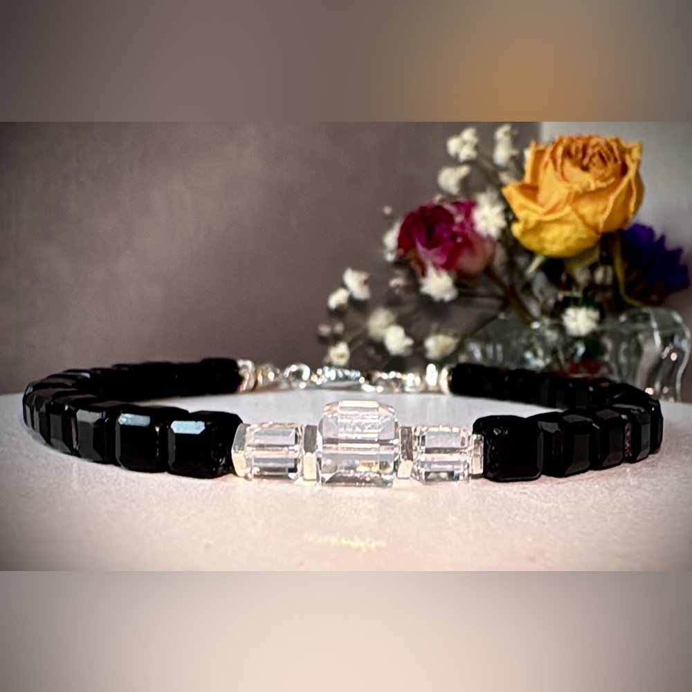 Black Spinel Swarovski Crystal Sterling Silver Bracelet